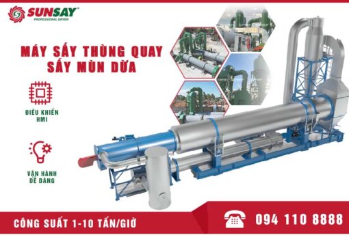 Máy sấy mùn dừa bằng công nghệ sấy thùng quay